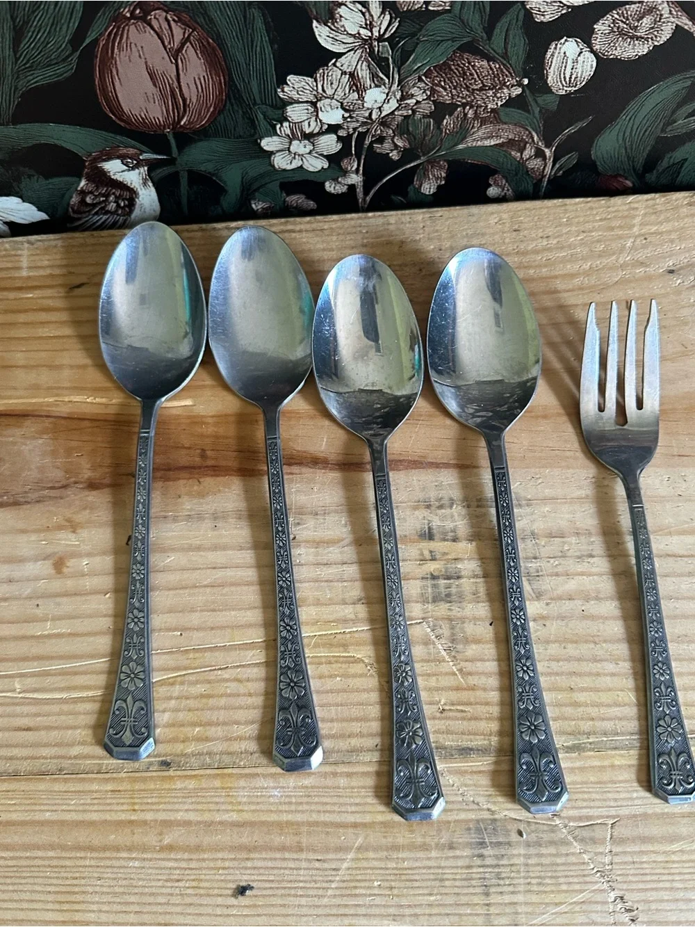 Vintage Silverware Set Of 10 Florenz Interpur Japan Stainless 8 Petal Flower